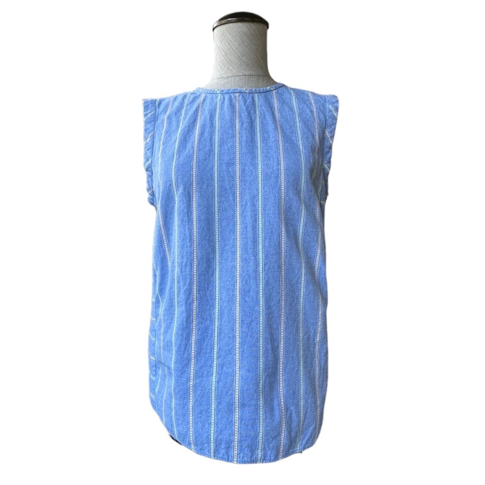 Draper James Popover Blue Oxford Stripe Cotton Chambray Sleeveless Top Small